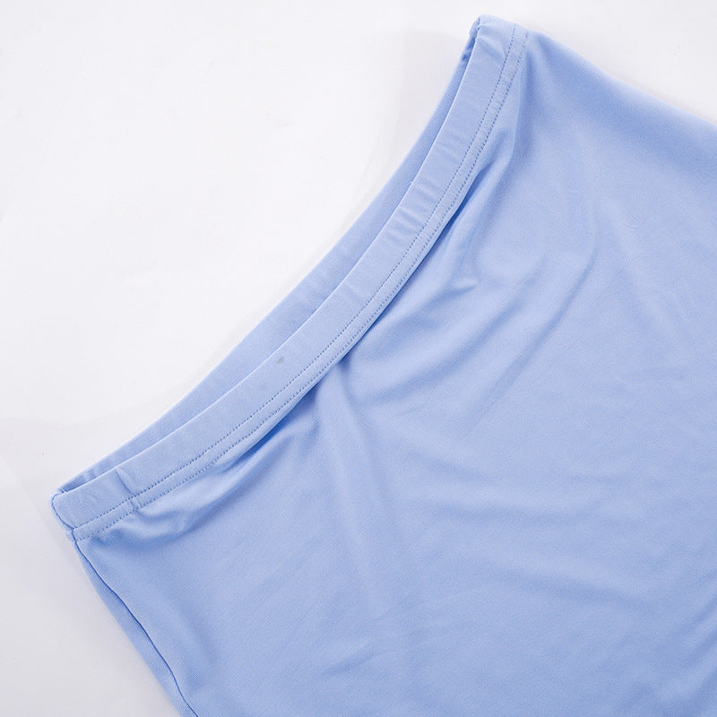 Women's Spring Solid Short Sleeve Crop Two Piece Skirt Set 33