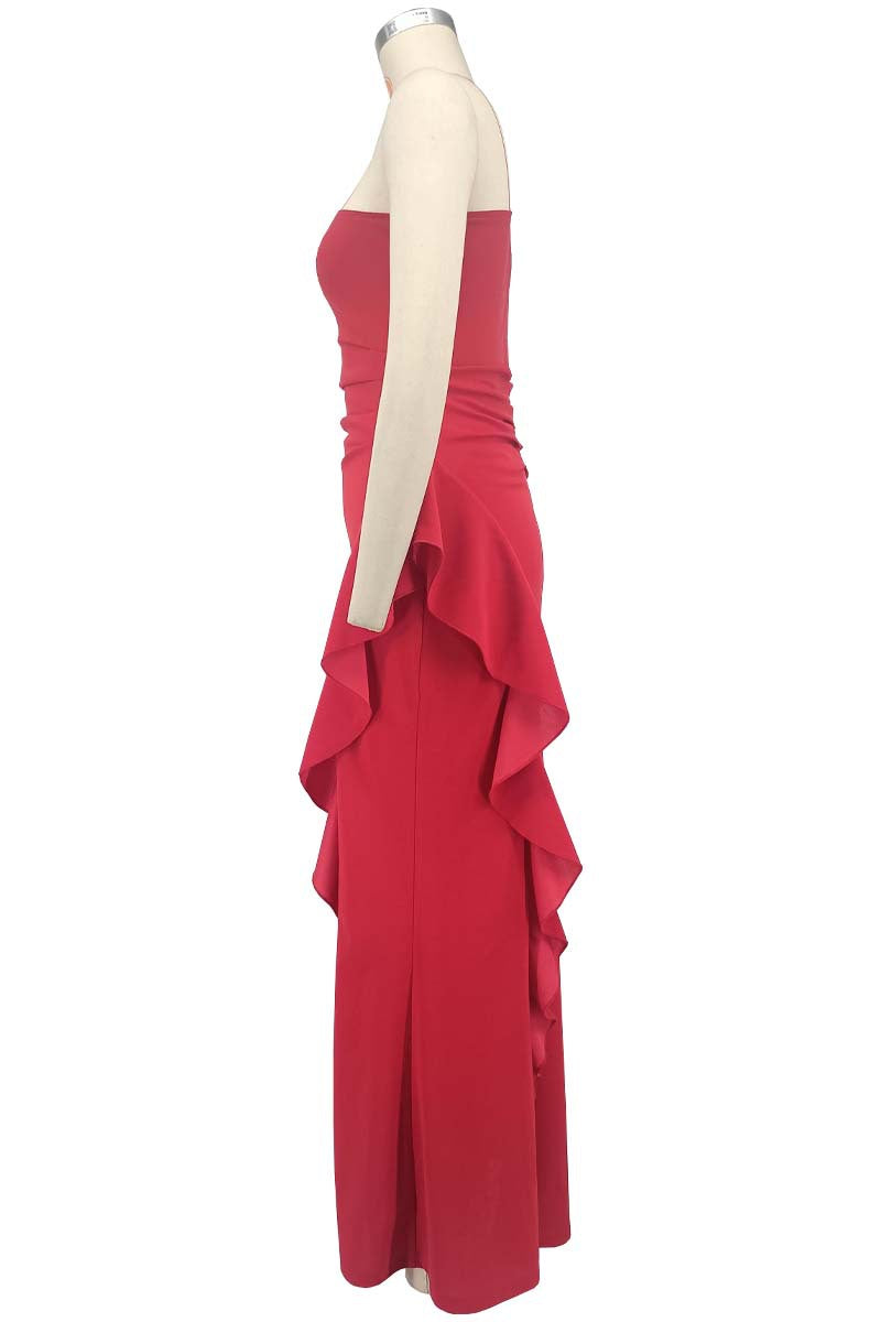 One-Shoulder Chic Elegant Solid Color Slim Waist High-Slit Side Ruffles Mermaid Evening Gown 14
