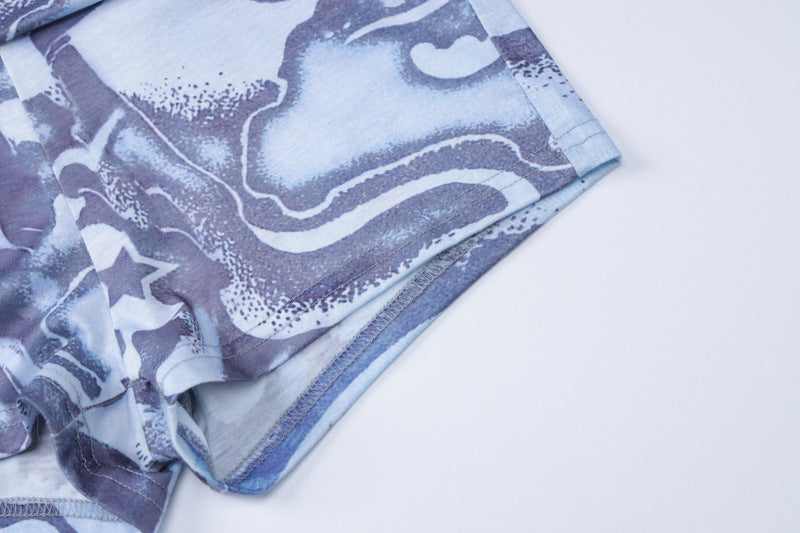 Women Spring Sexy Printed Off Shoulder Tank Top Shorts Two-piece Set 17