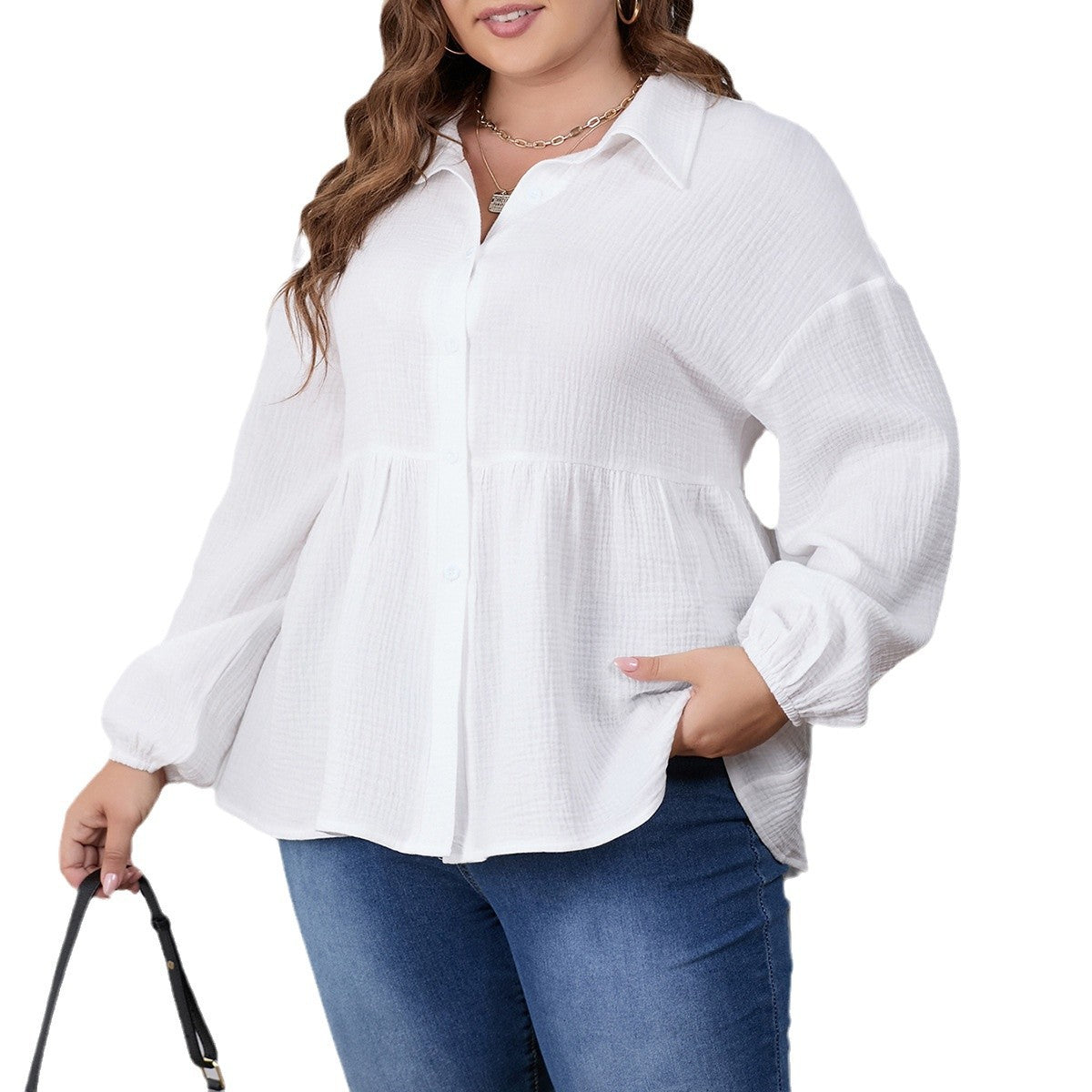 Plus Size Women's Tops Solid Color Fashion Career Long-Sleeved Shirt 7