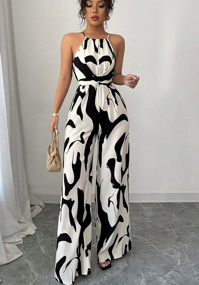 Spring/Summer Zebra Print Wide-Leg Jumpsuit