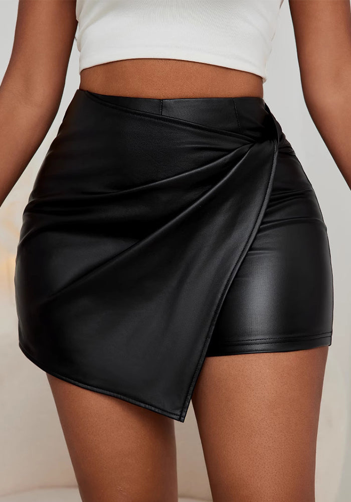 Women Casual Solid Irregular Pu-Leather Skirt