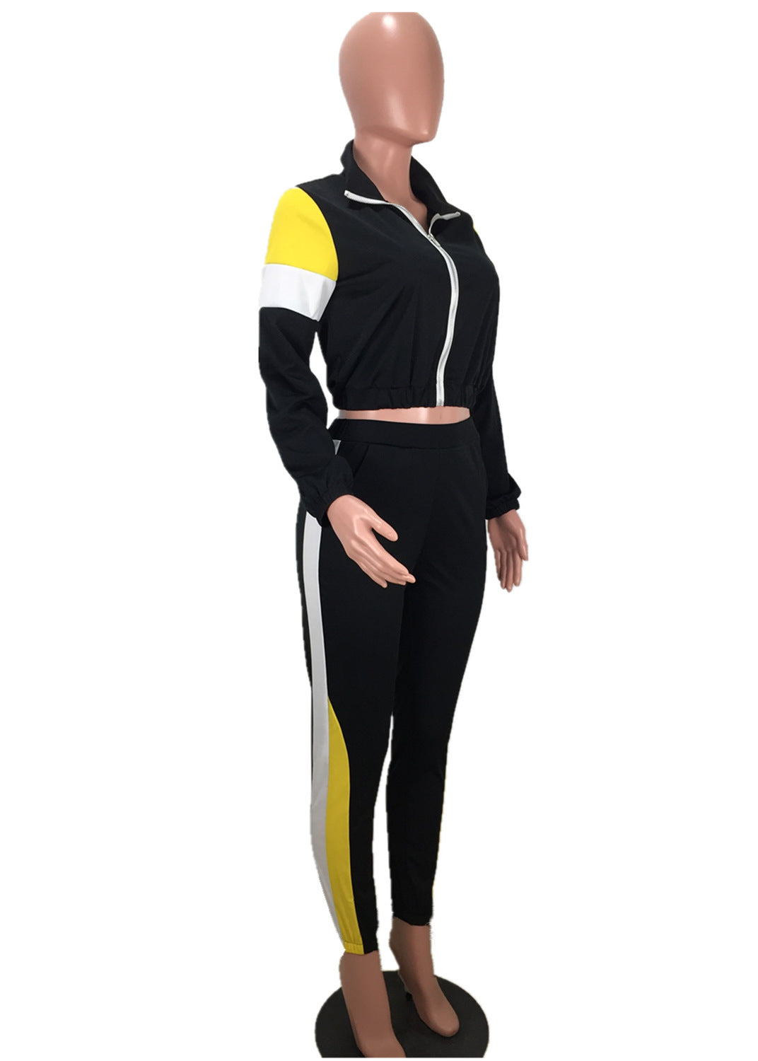 Women's Patchwork Sport Contrast Casual Tracksuit Two Piece Set 35