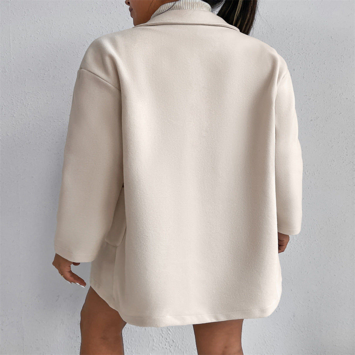 Women Double Breasted Solid Turndown Collar Long Sleeve Jacket 7