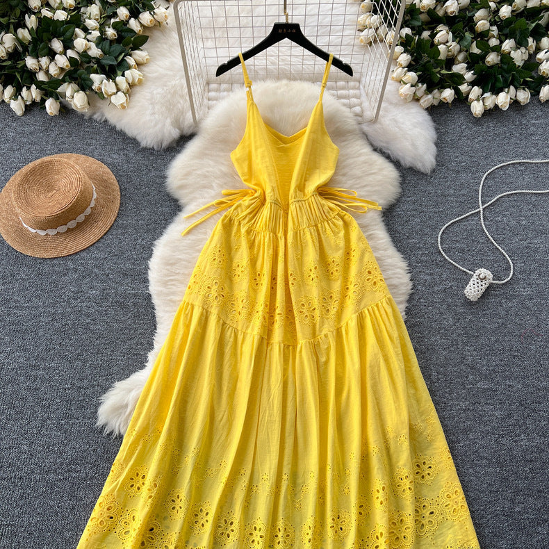 Women Summer Lace-Up Cutout Embroidery Holidays Strappy Dress 25
