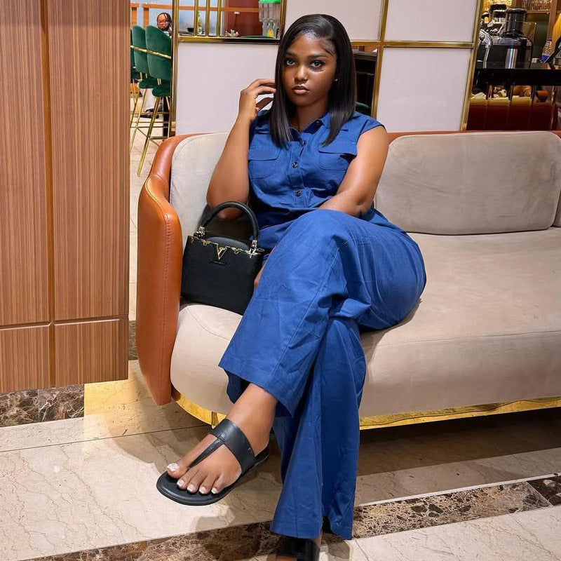 Plus size Women sleeveless vest wide leg pants Two Piece Set 5