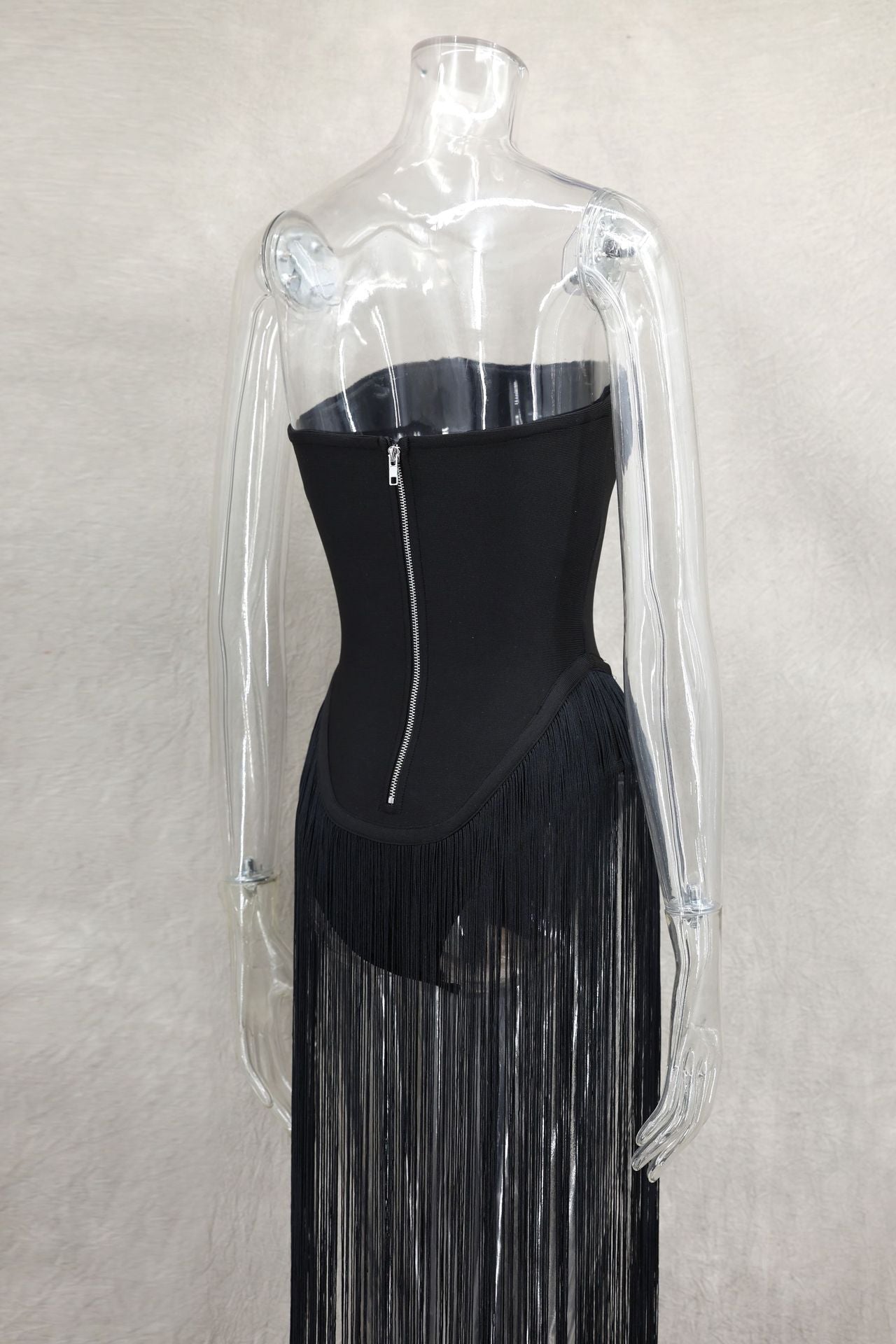 Spring Summer Style Tassel Trimmed Sexy Slimming Zipper Strapless Dress 33