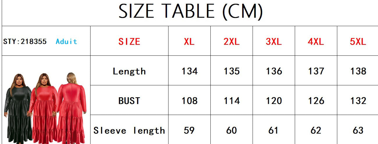 Plus Size Women Pu-Leather Round Neck Long Sleeve Cake Dress 10