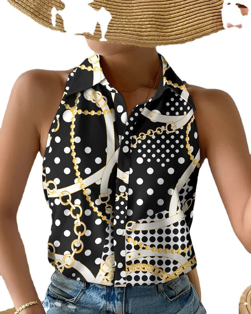 Summer Casual Fashion Sleeveless Abstract Print Blouse 16