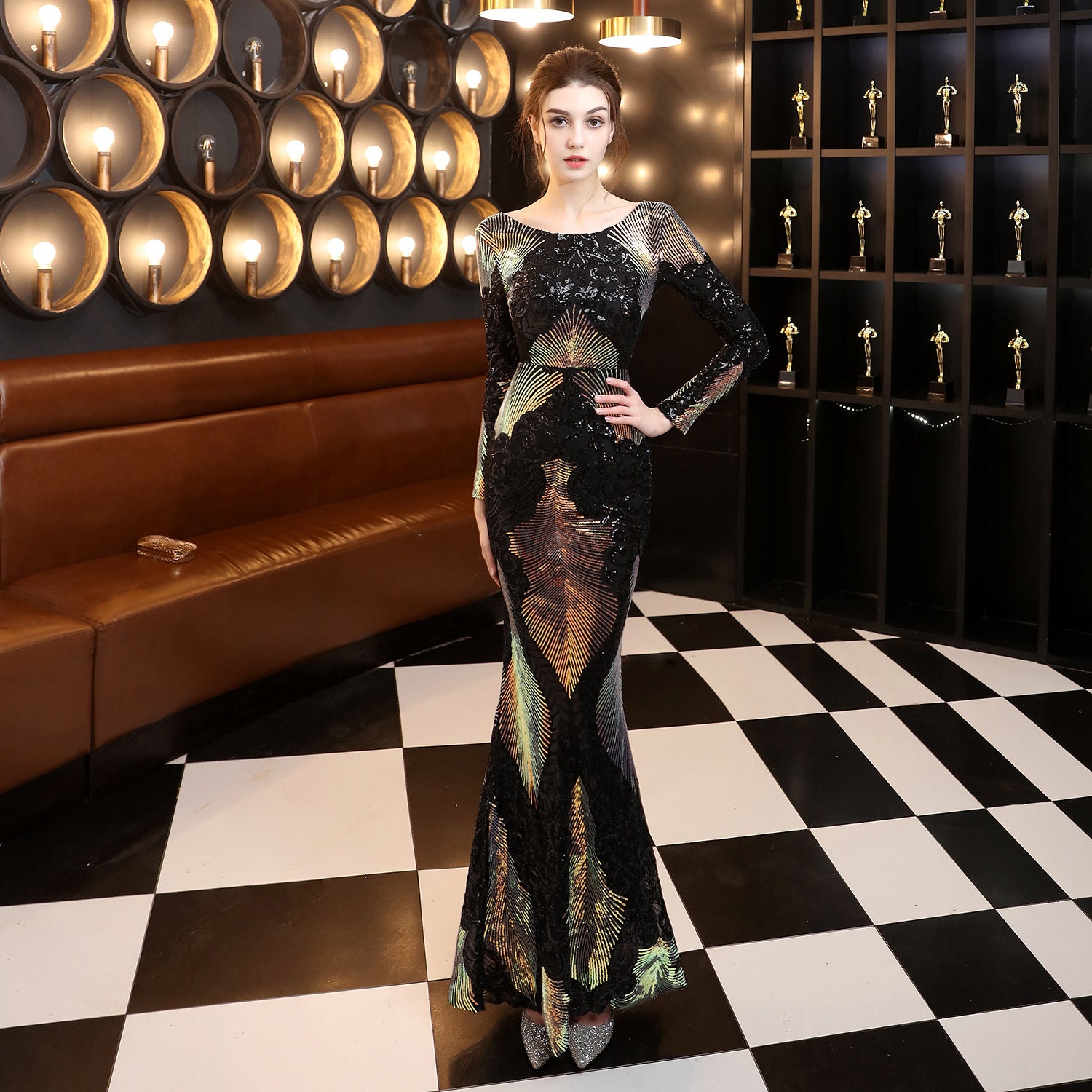 Autumn formal sequin O-Neck long sleeve mermaid evening dress 10