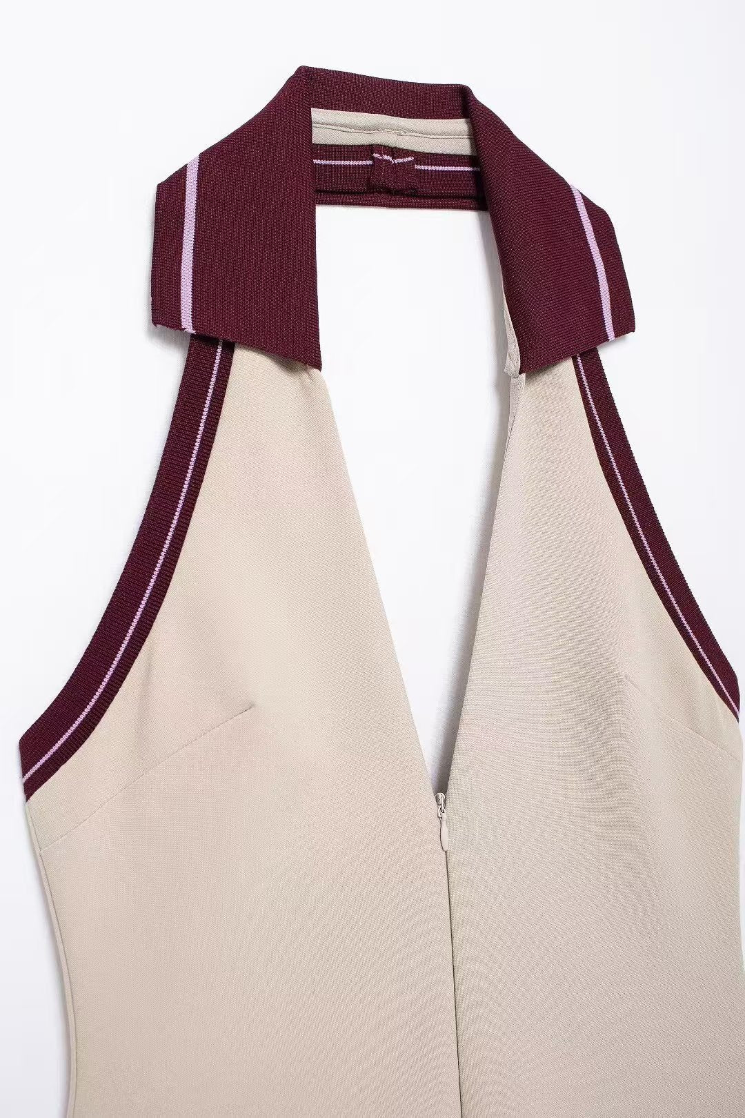 Women Ribbed Patchwork Halter Neck Backless Dress 9