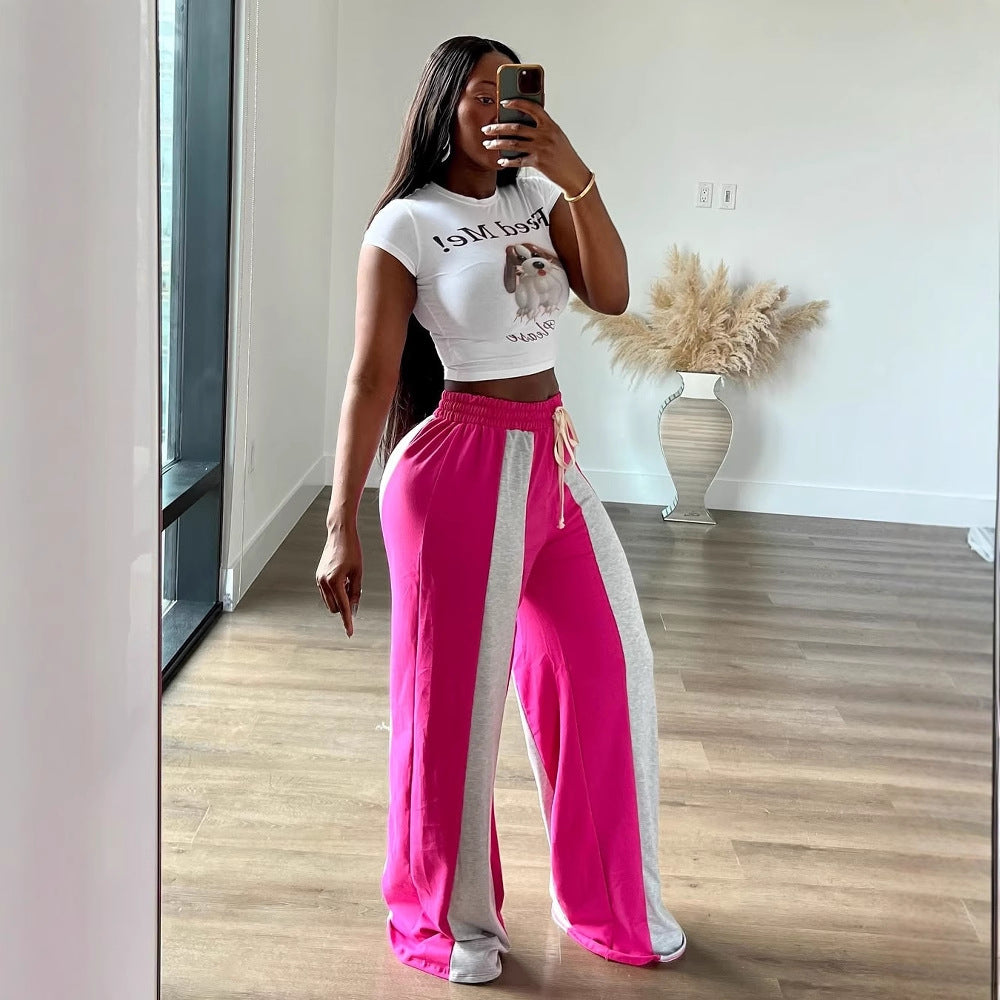 Women Casual Patchwork Loose Straight Pants 5