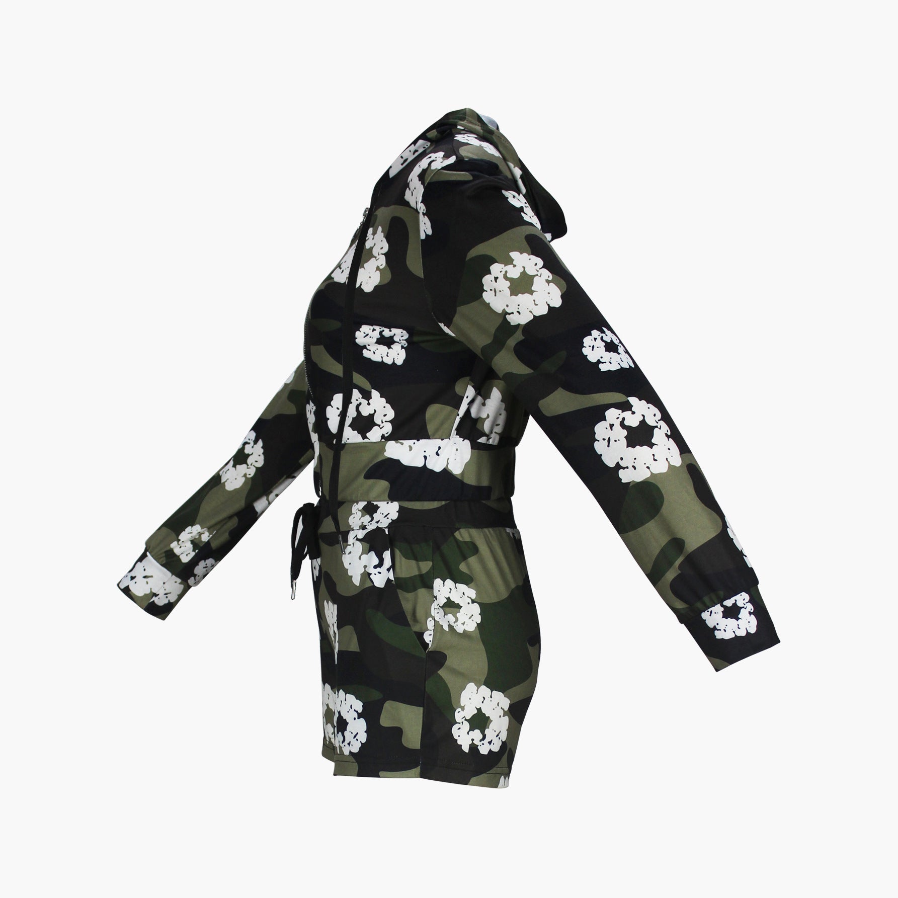 Spring Autumn Women's Camouflage Print Zipper Fashion Casual Hooded Two Piece Shorts Set 4