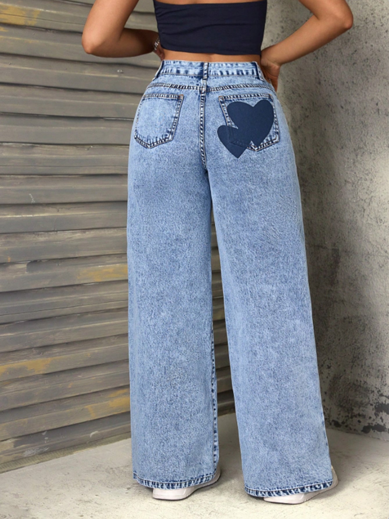 Loose Heart Print Women's Denim Pants