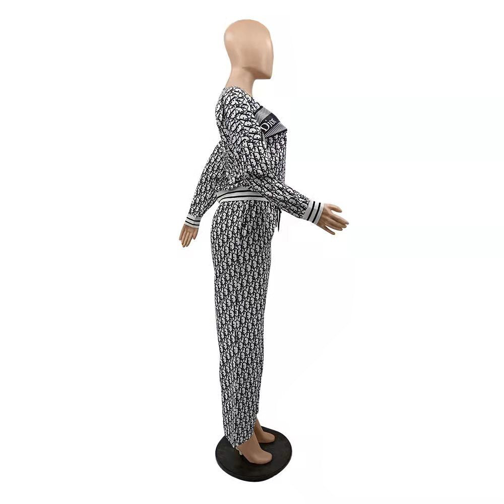 Women's Fashion Casual Trendy Ribbed Long Sleeve Loose Wide Leg Two-Piece Pants Set 8