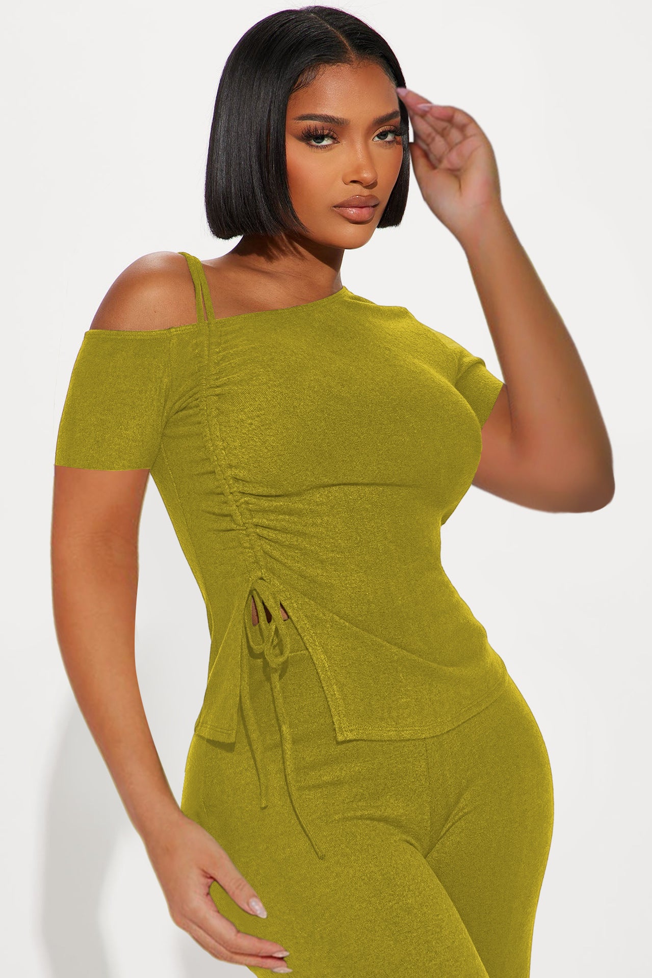 Women's Spring  Slash Shoulder Short Sleeve Pleated Slim Sexy Two-Piece Pants Set 7