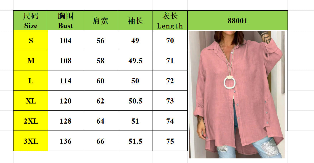 Summer solid color women's loose regular nine-point sleeve linen shirt 6