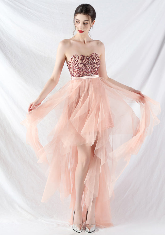 Bridesmaid Strapless Sequin Mesh Patchwork Mesh Formal Party Evening Dress Bride Wedding Gown