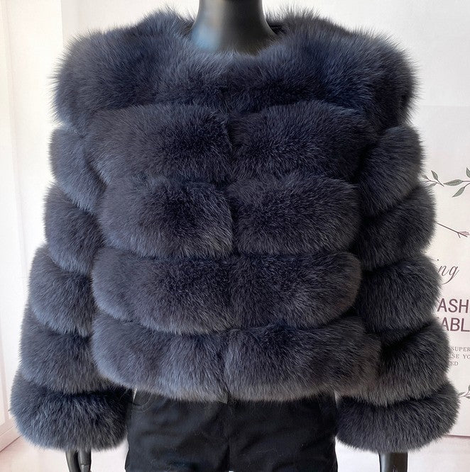 Women Patchwork Winter Warm Long Sleeve Crop Faux Fur Jacket 26