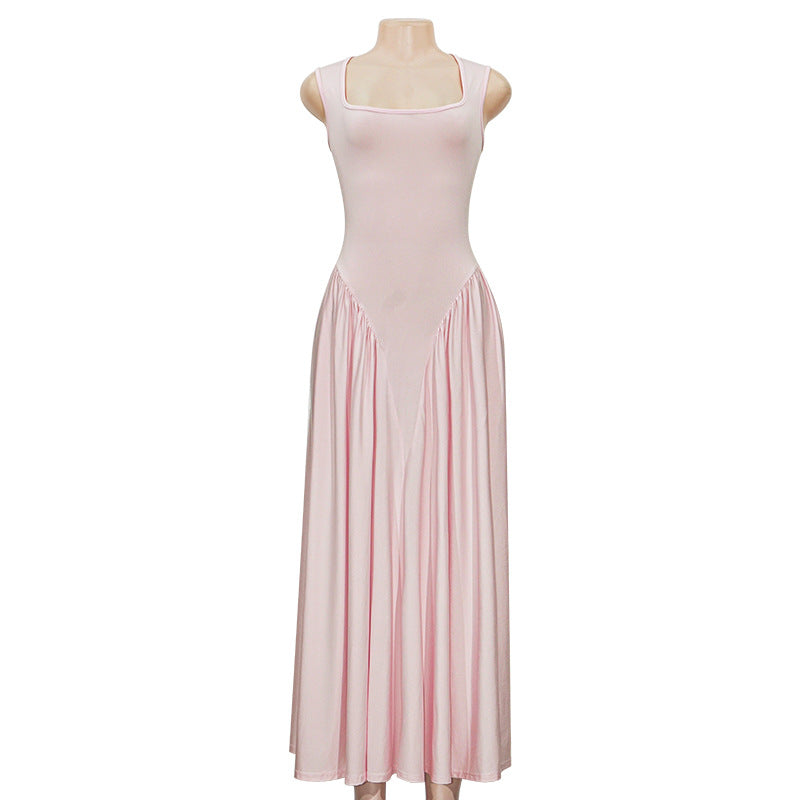 Spring Elegant Square Neck Strap Long Dress 8