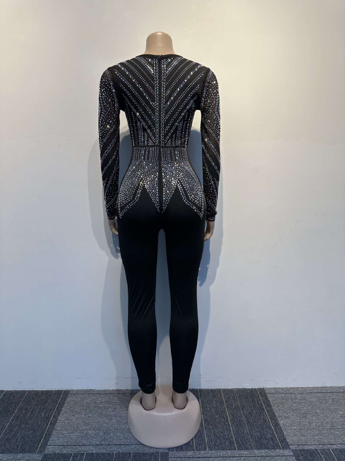 Women Sexy Beaded V-Neck Stretch Jumpsuit 8