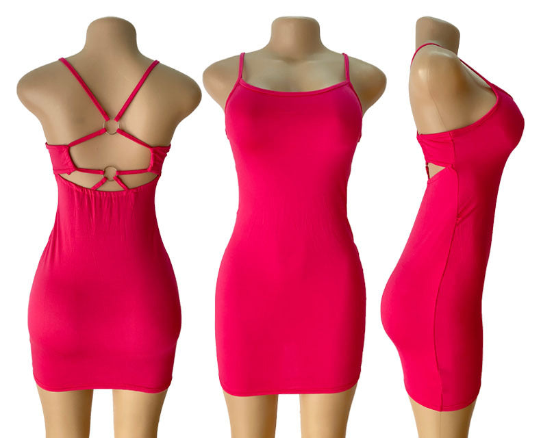 Women Metal Buckle Cross Strapless Backless Sexy Bodycon Dress 16