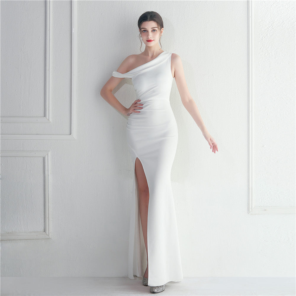 Bridesmaids Etiquette Wedding Formal One Shoulder Slash Shoulder Slim Long Evening Gown