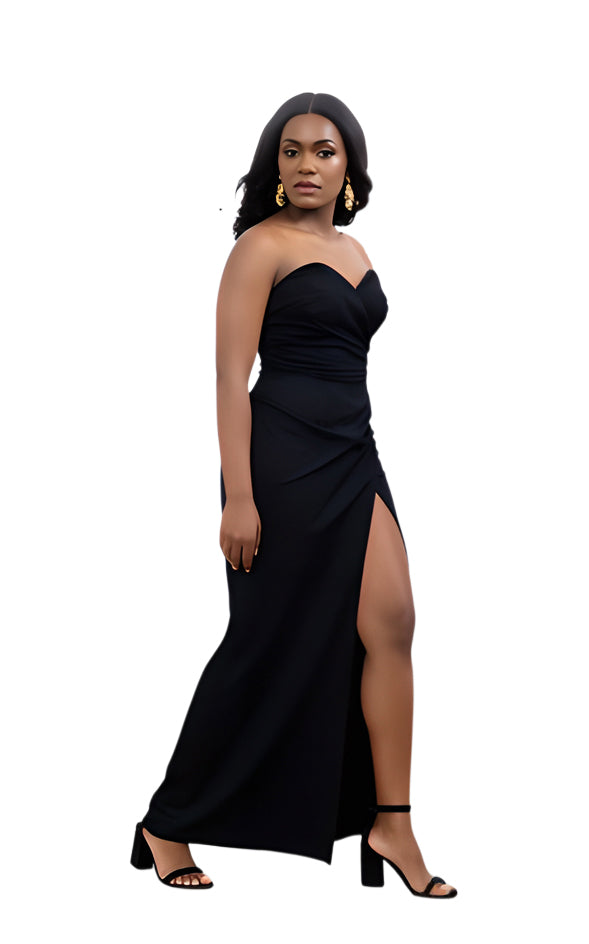 Solid Color Strapless Slit Long Dress 8