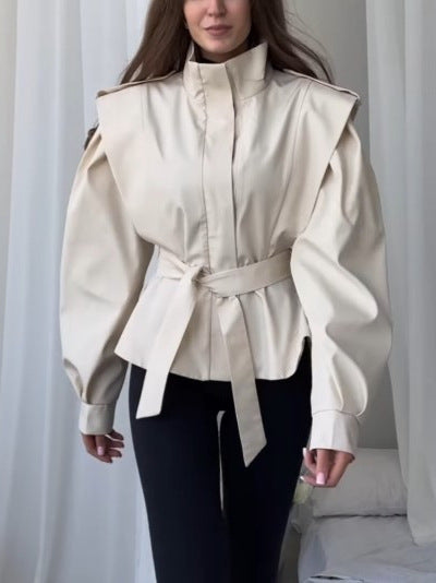 Women Fall Turndown Collar Long-Sleeved Crop Top 6