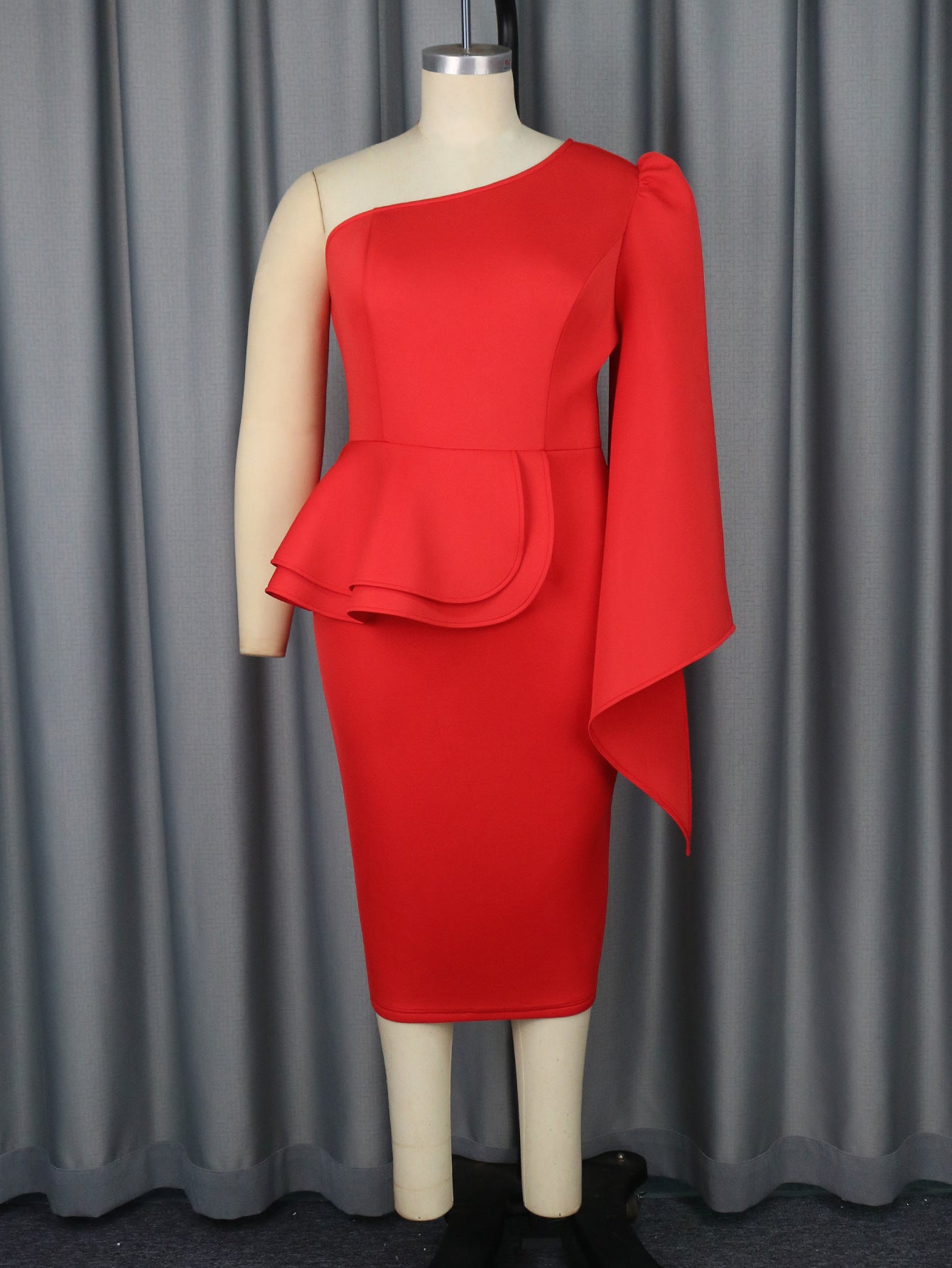 Style Slash Shoulder One-Sleeve Ruffle Party Cocktail Dress 6