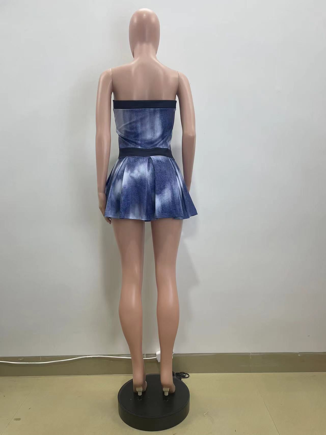 Summer Women tie-dye print Strapless Dress 8