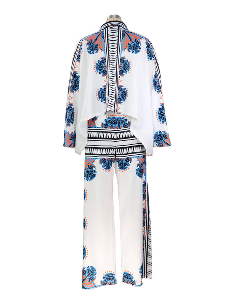 Women clothes Summer Print Bat Sleeves Top Loose Pants Two Piece set 7