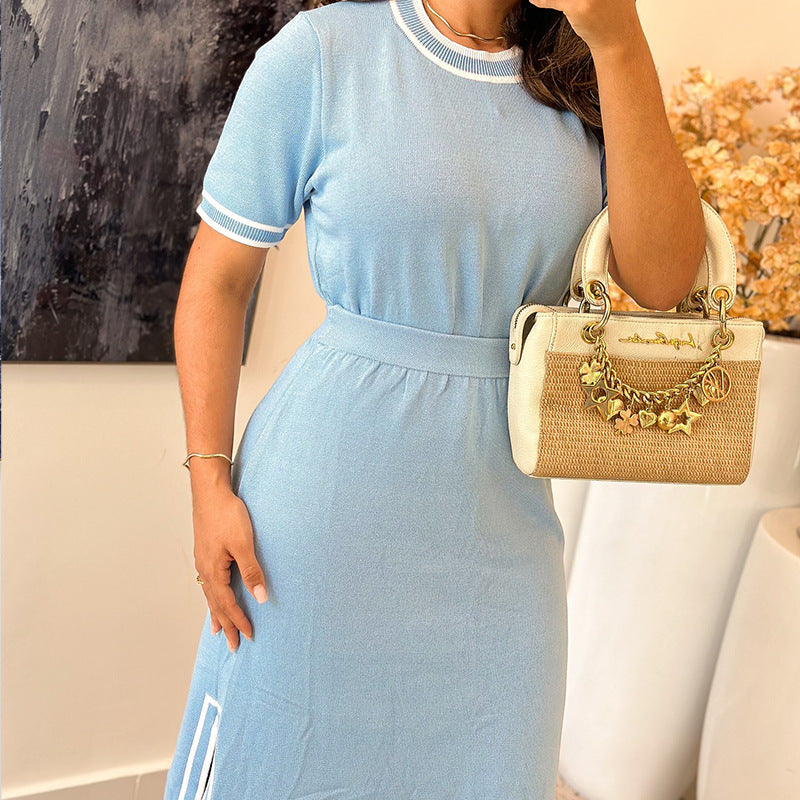 Women Summer Short Sleeve Slit Solid Dress 6