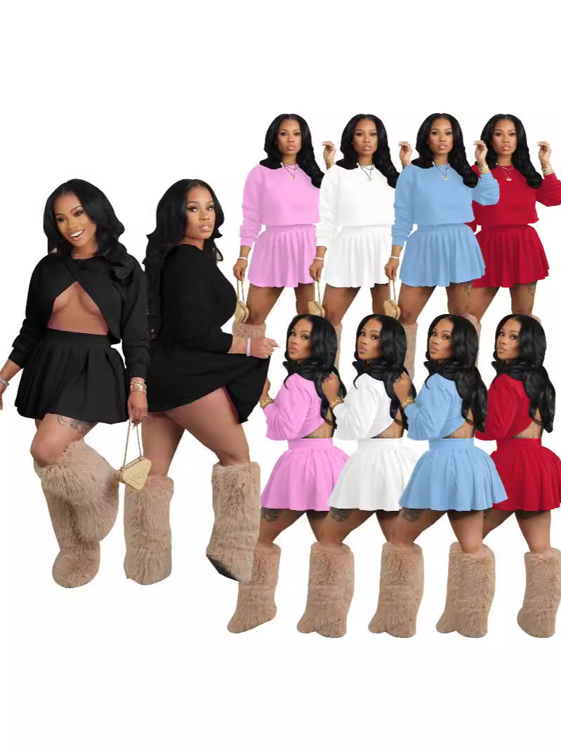 Women's Summer Low Back Top Pleated Skirt Two-Piece Set 7