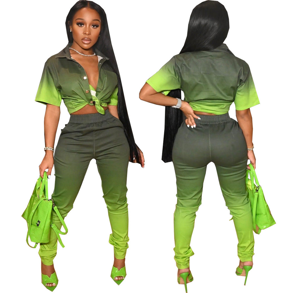 Women sexy gradient Top and Pant two-piece set 3