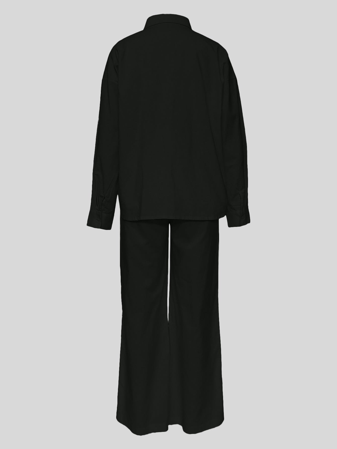 Women Solid Long Sleeve Turndown Collar Pocket Shirt and Pants Casual 2-Piece Set 5