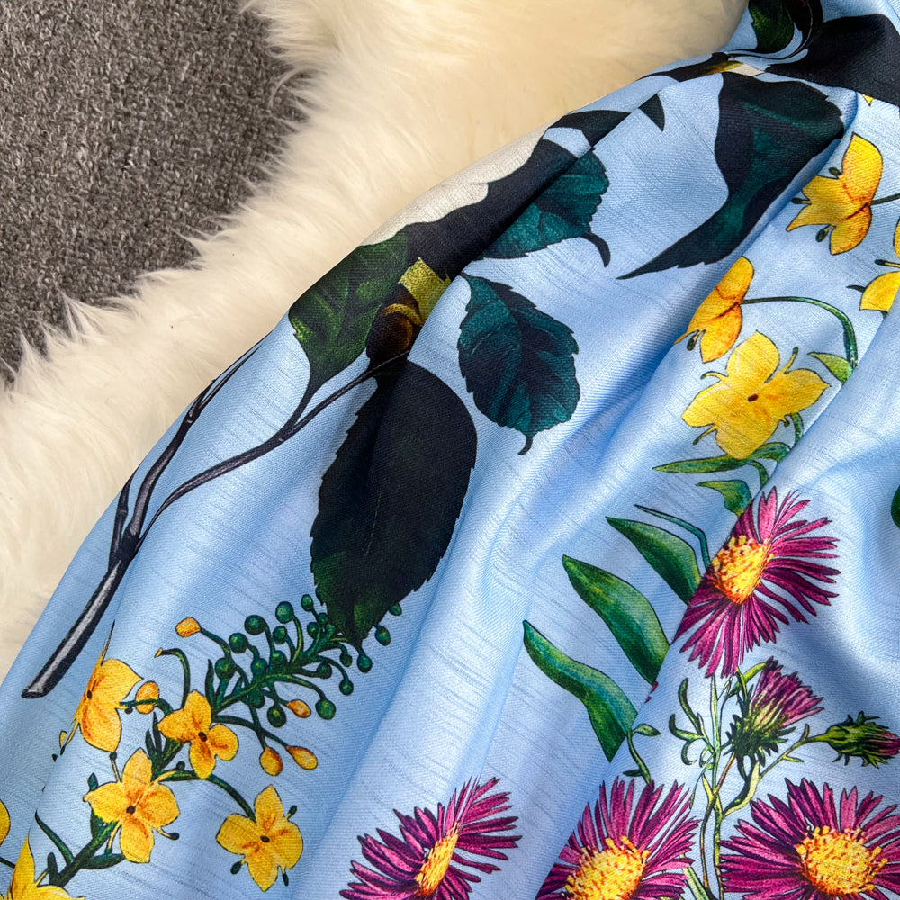 Retro Straps Fashionable Printed Slim Waist A-Line Dress Beach Holidays Long Dress 15