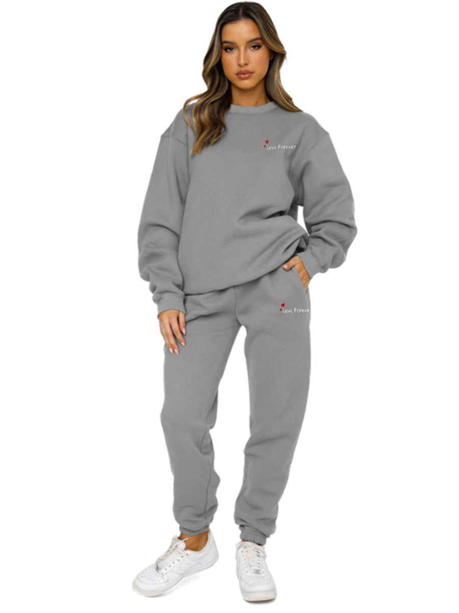 Women Autumn/Winter Printed Round Neck Long-Sleeved Top and Pants Two-Piece Set 13