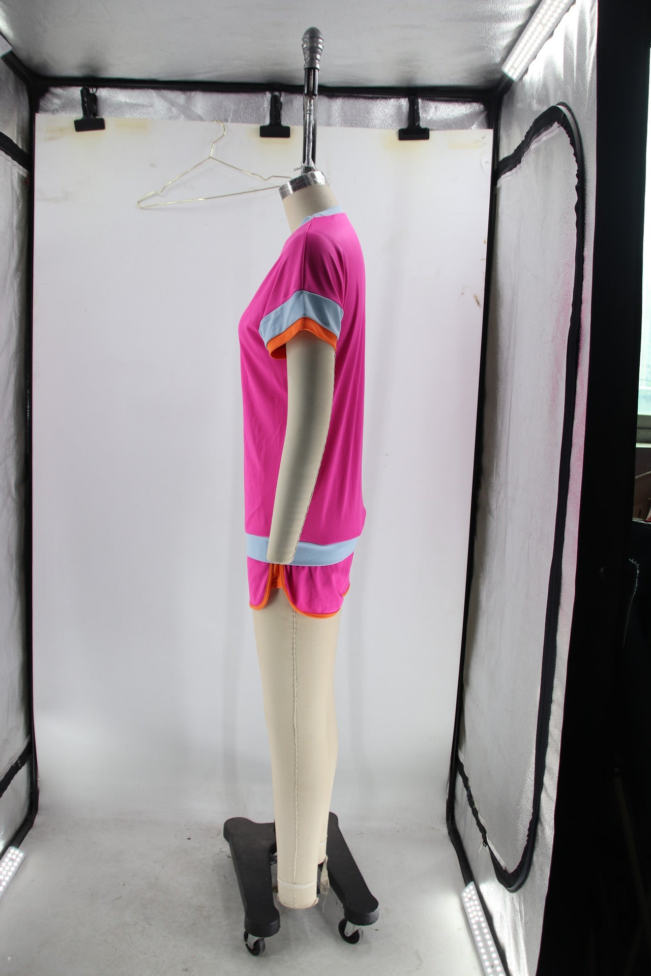 Women Summer Loose Color Block Round Neck Top and Shorts Casual Two-piece Set 17