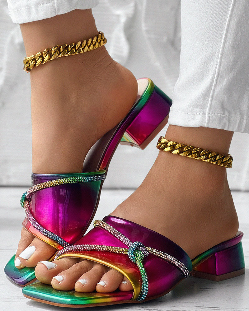 Plus Size Multi-Color Braided Chunky Heel Slippers 3