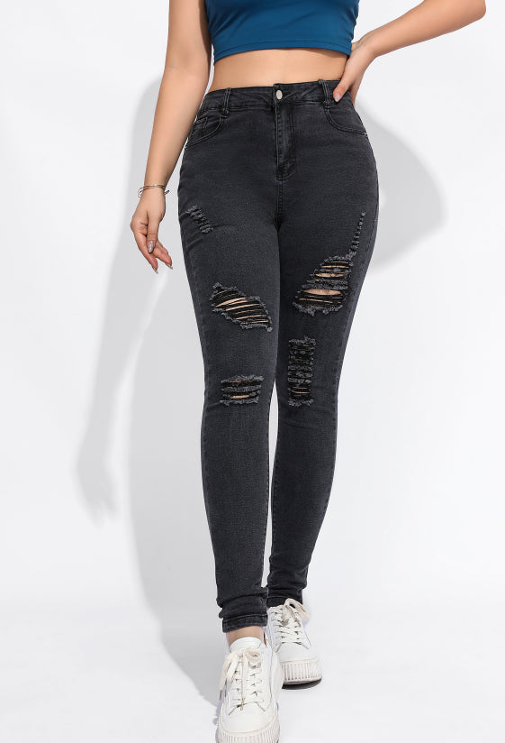 Plus Size Women Jeans High Waist Denim Ripped Pants 6