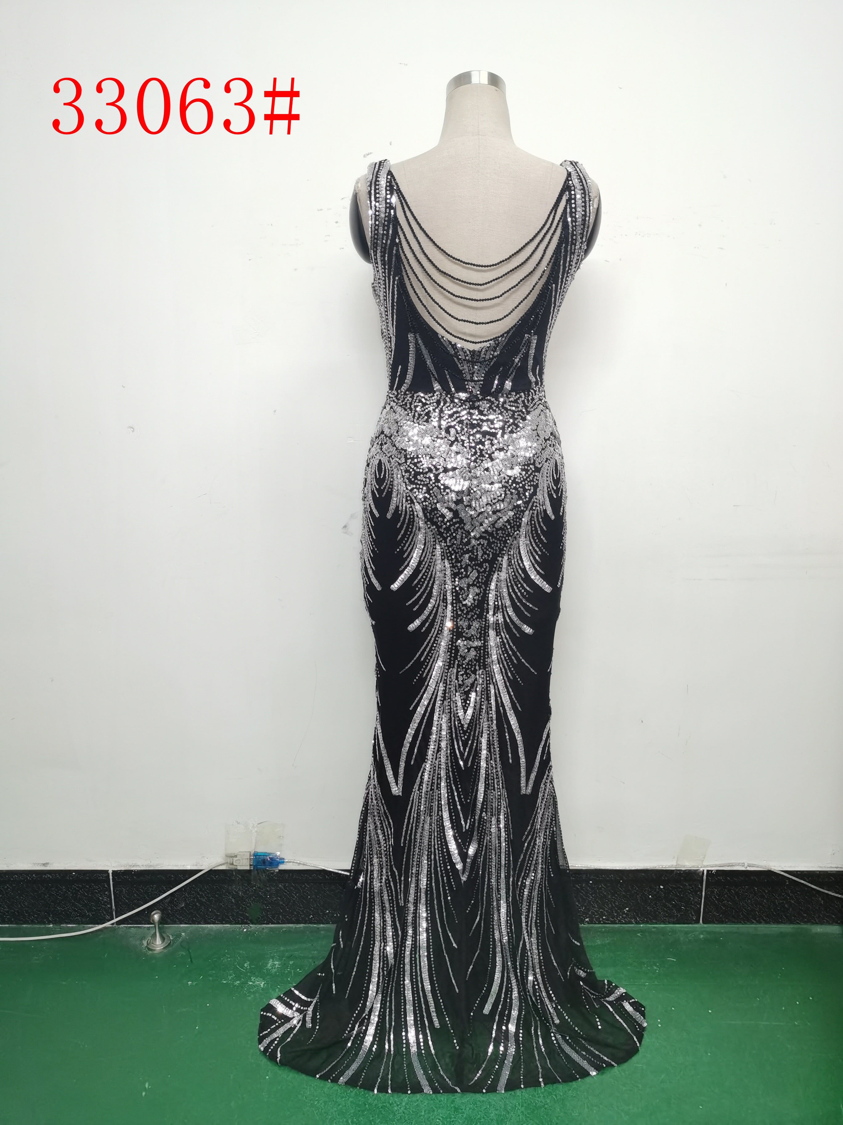 Elegant Sequin Rhinestone Chain Evening Dress 33