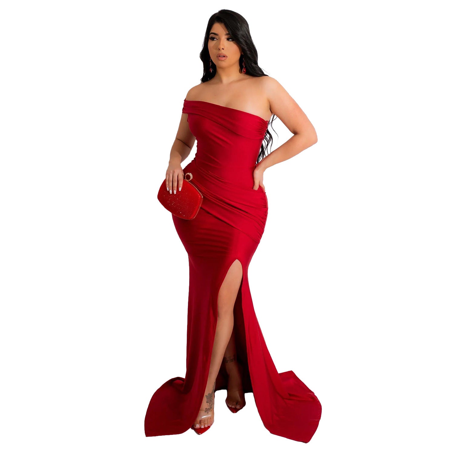 Autumn and winter women's fashion sexy Tight Fitting pleated swing dress 7