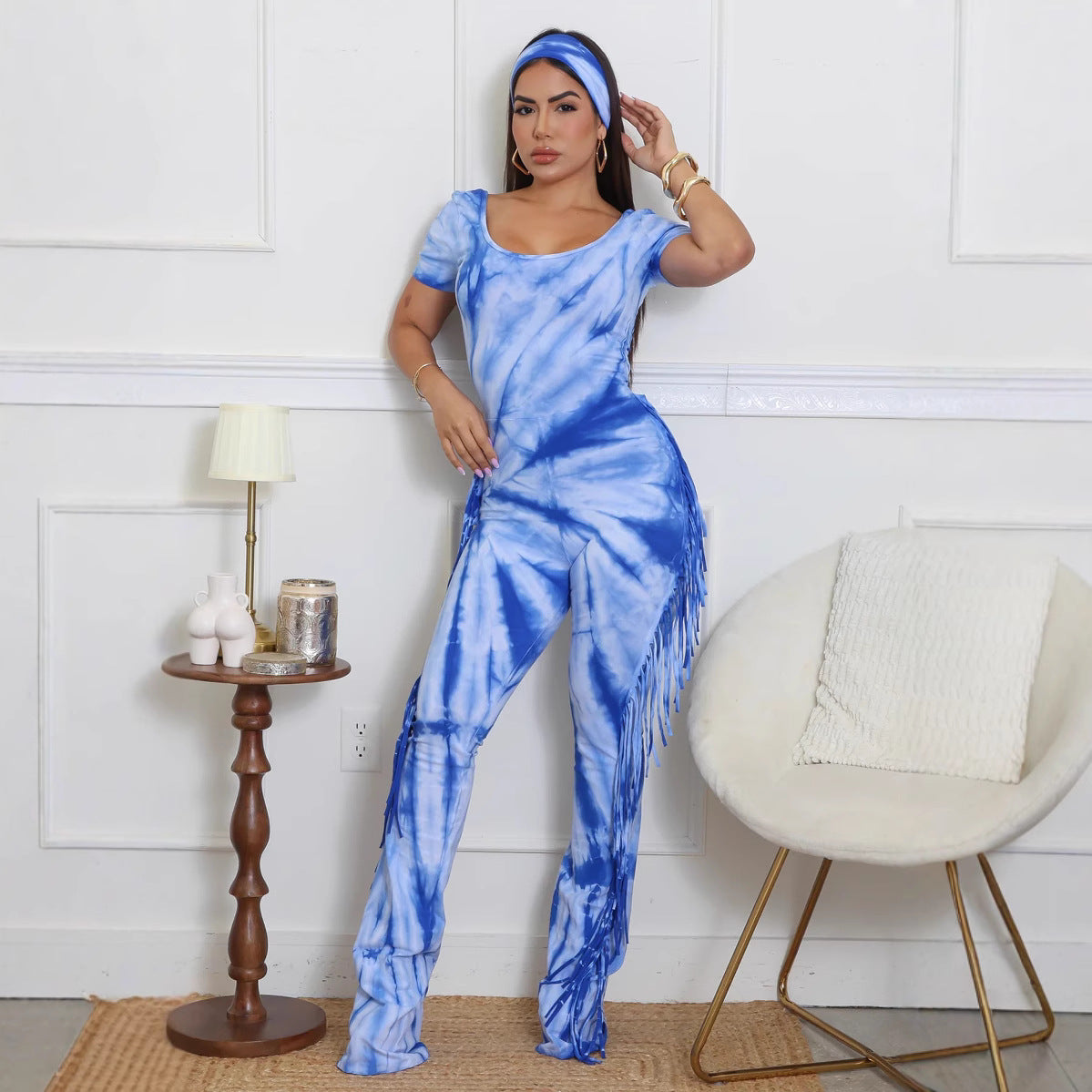 Women Tie-dye Tassel Jumpsuit 8