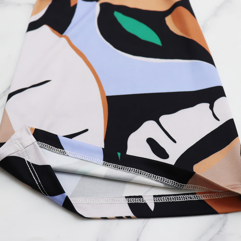 Women printed short-sleeved Casual Top and high-waisted trousers two-piece set 14