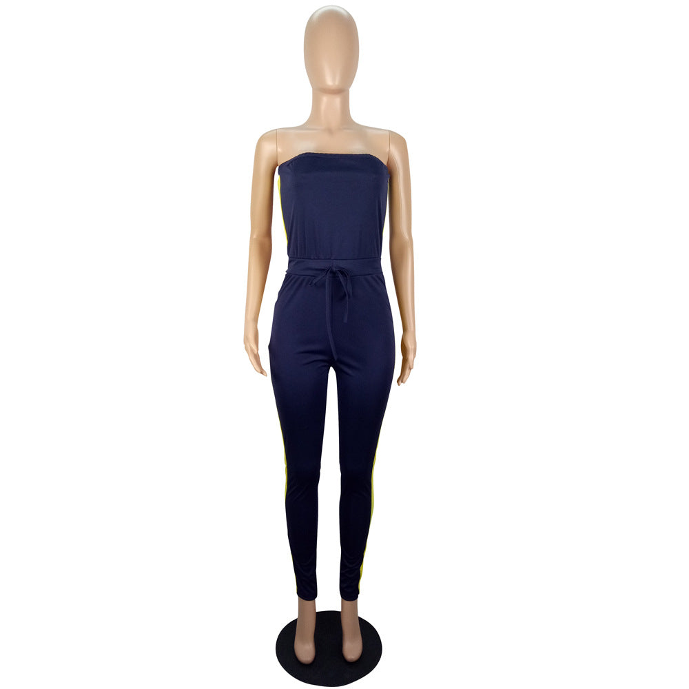 Spring and summer women's style slim fit strapless drawstring waist Jumpsuit 20