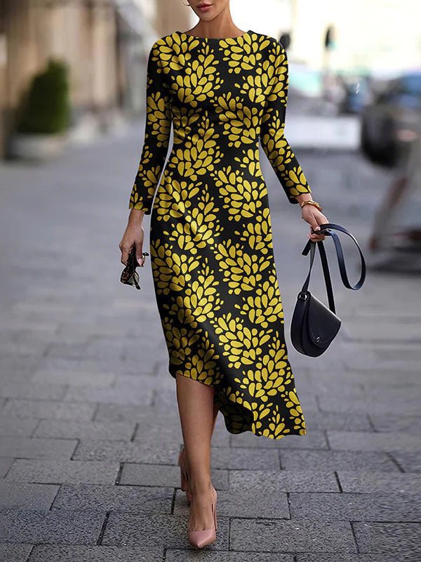 Autumn Street Trend Women's print Round Neck midi Dress 4