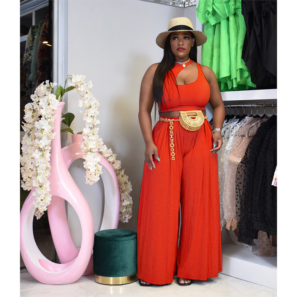 Women Solid Casual Loose Short Sleeve Top and Pants Two-piece Set 3