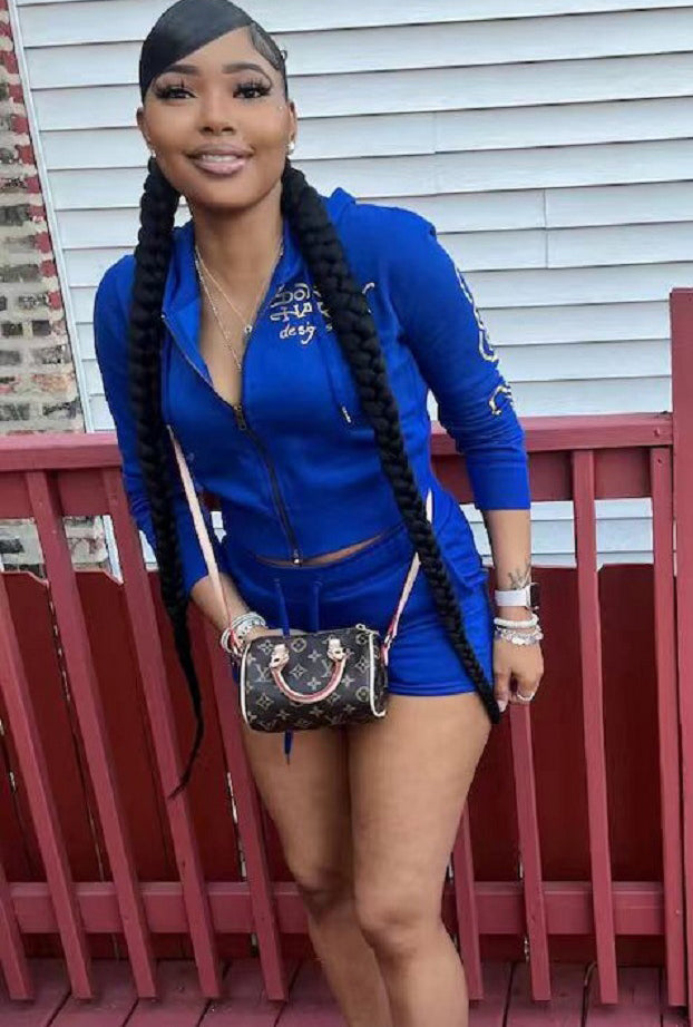 Trendy Printed Long-Sleeved Hoodies Shorts Two Piece Set 10