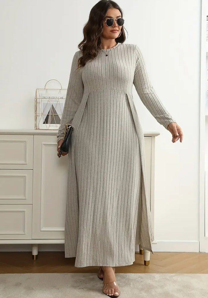 Women Round Neck Long Sleeve Autumn Winter Plus Size Dress